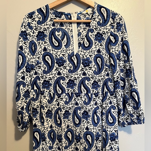 Boden Blue & White Blouson Sleeve Paisley Patterned Midi Dress Zip Back Size 10P - Picture 8 of 17